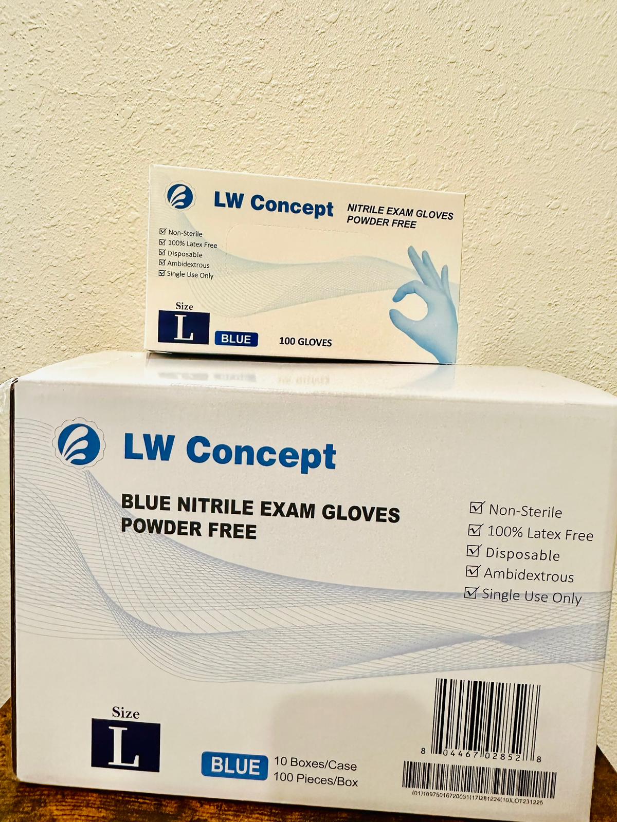LW Concept 4 mil Blue Nitrile Gloves, Disposable Non-Sterile Latex-Free Powder-Free Glove (1000/case)