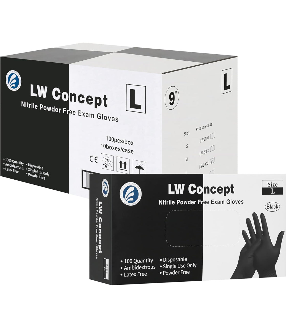 LW Concept 5 mil Black Nitrile Exam Gloves 1000/Case