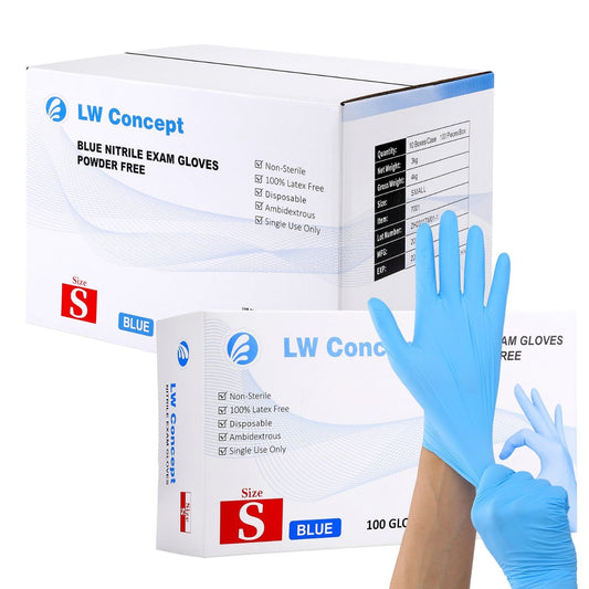 LW Concept 4 mil Blue Nitrile Gloves, Disposable Non-Sterile Latex-Free Powder-Free Glove (1000/case)