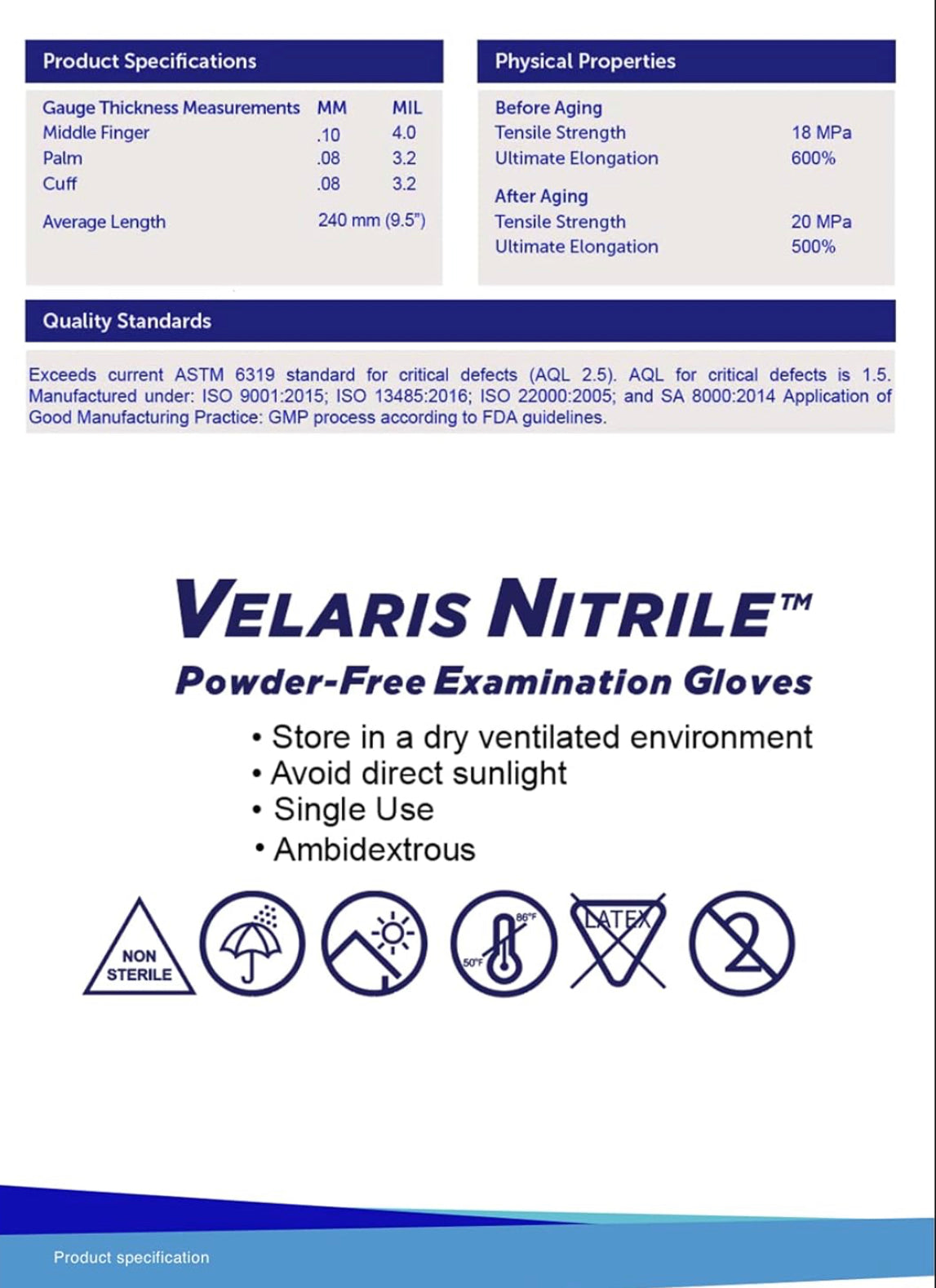 Velaris Nitrile Powder Free Examination Gloves (1000/case)