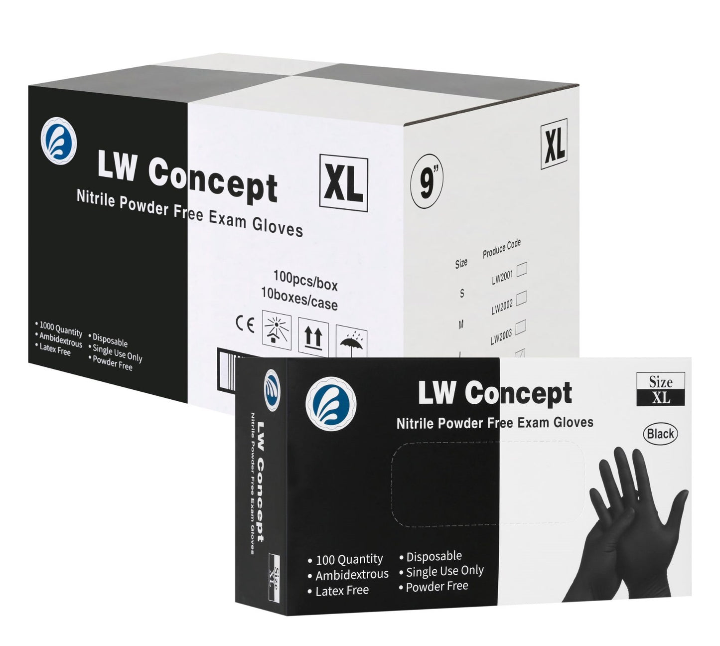 LW Concept 5 mil Black Nitrile Exam Gloves 1000/Case