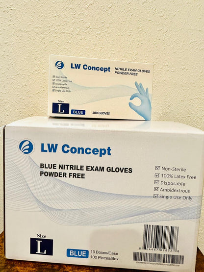 LW Concept 4 mil Blue Nitrile Gloves, Disposable Non-Sterile Latex-Free Powder-Free Glove (1000/case)