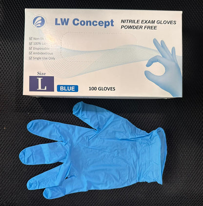 LW Concept 4 mil Blue Nitrile Gloves, Disposable Non-Sterile Latex-Free Powder-Free Glove (1000/case)