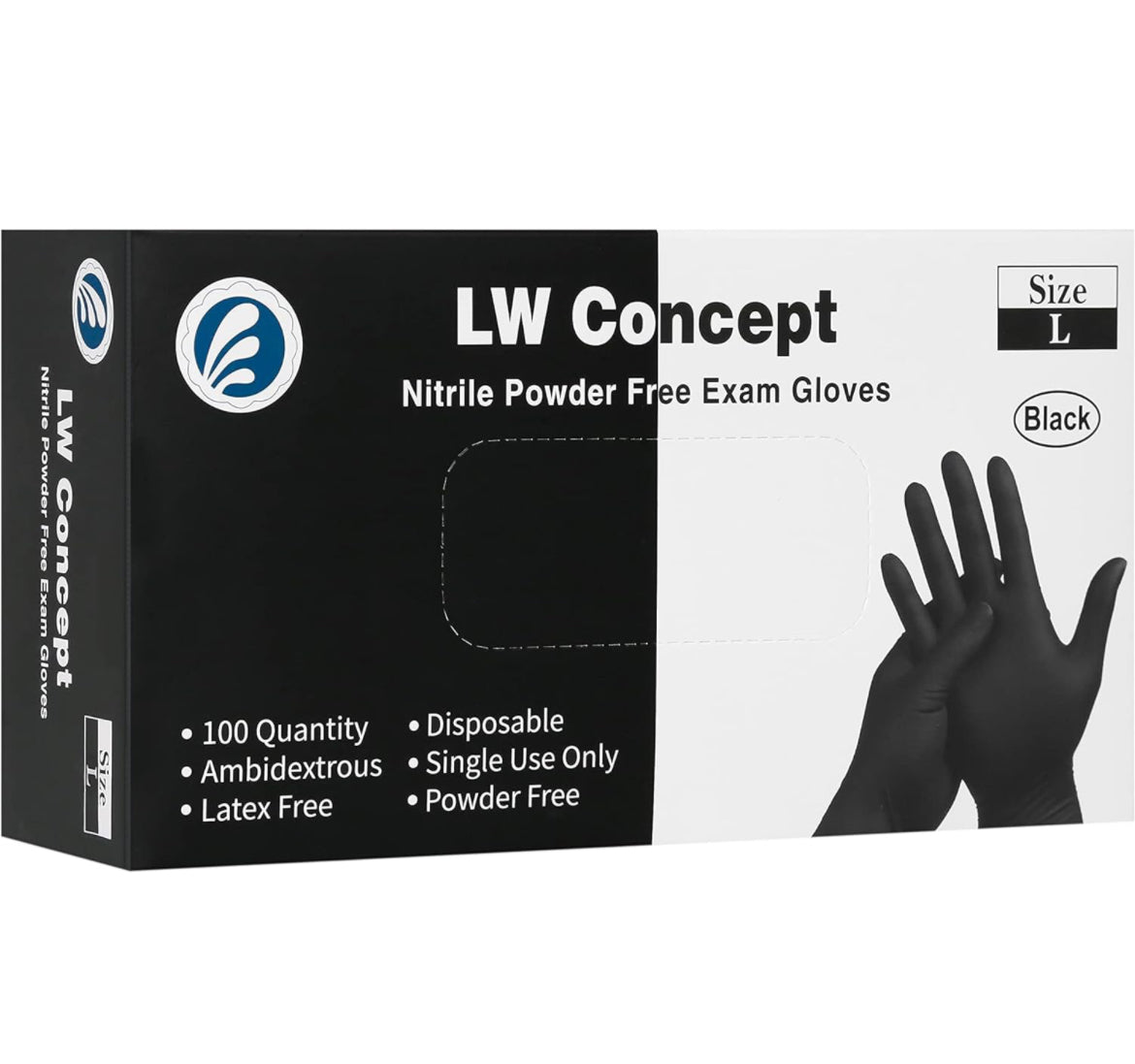 LW Concept 5 mil Black Nitrile Exam Gloves 1000/Case