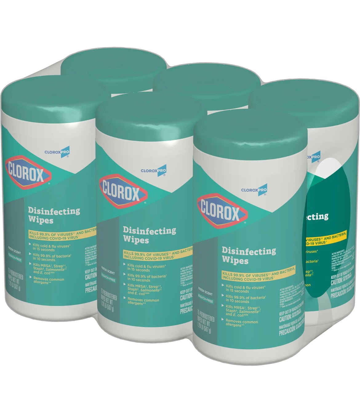 CloroxPro Clorox Disinfecting Wipes, Fresh Scent, 75 Count, Pack of 6 (Package May Vary)