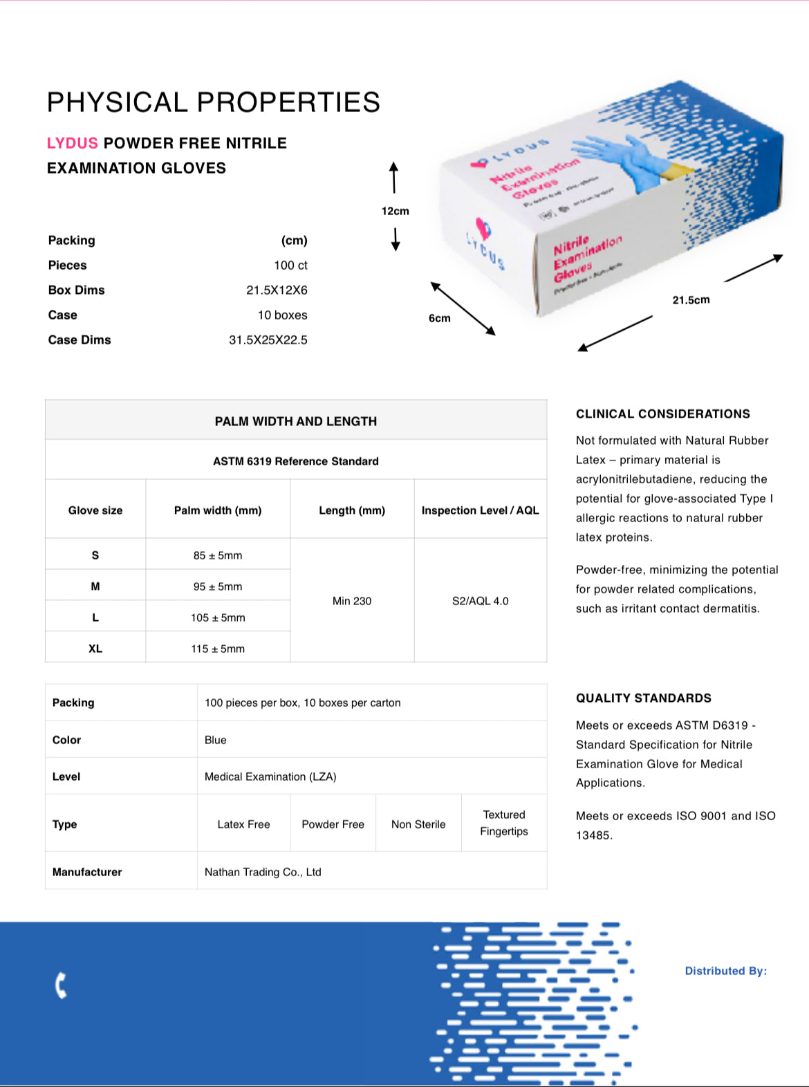 Lydus Nitrile Examination Gloves Powder Free Non-sterile, Blue, Case Of 1000