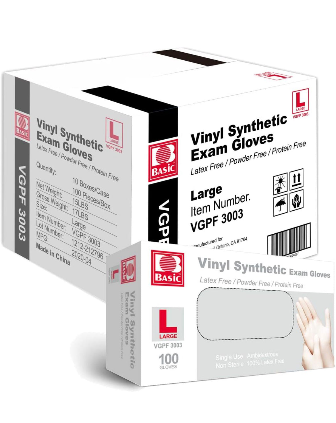 Basic Medical Clear Vinyl Exam Gloves - Latex-Free & Powder-Free, VGPF-3001, VGPF-3002, VGPF-3003, VGPF-3004 (Case of 1,000)