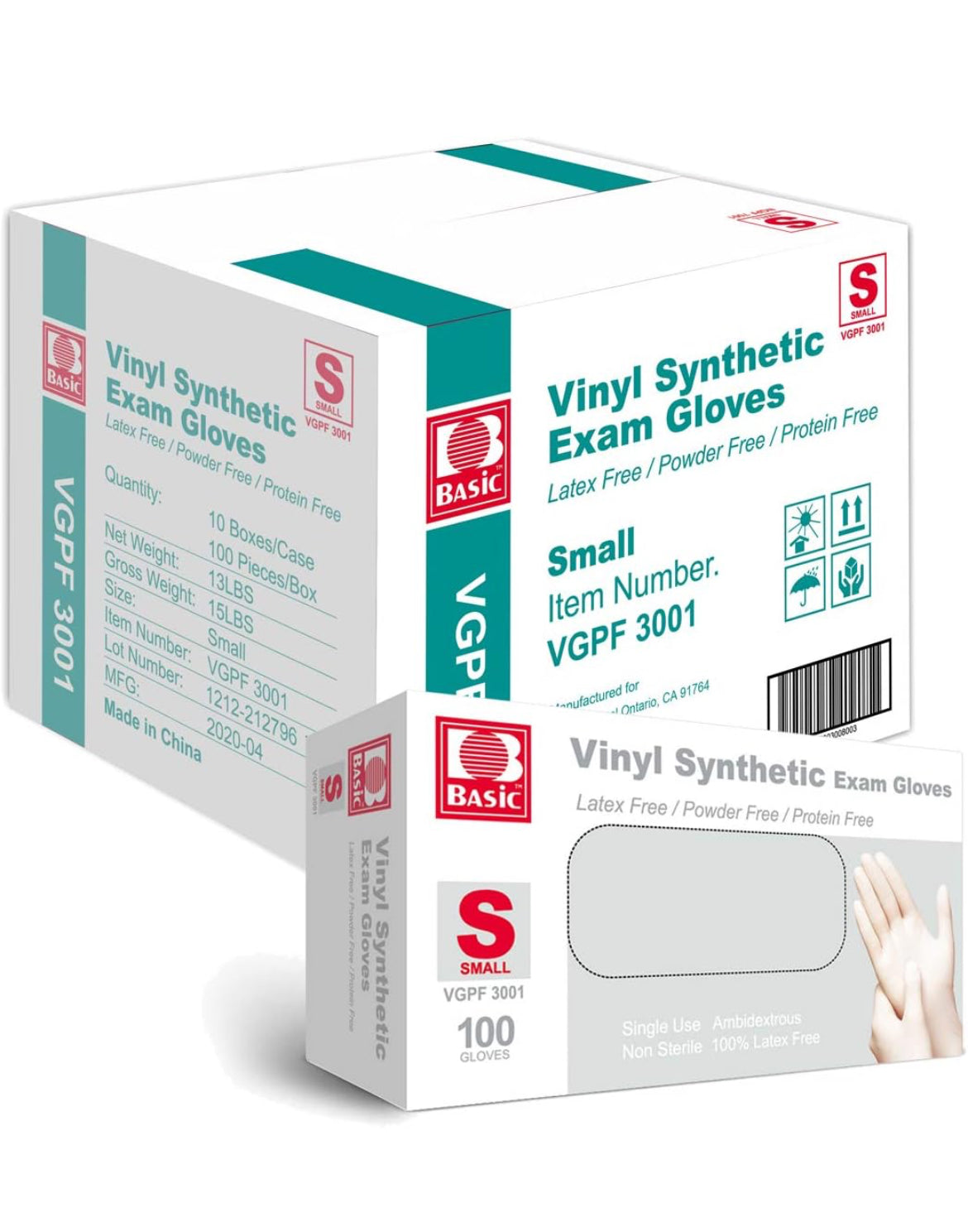 Basic Medical Clear Vinyl Exam Gloves - Latex-Free & Powder-Free, VGPF-3001, VGPF-3002, VGPF-3003, VGPF-3004 (Case of 1,000)